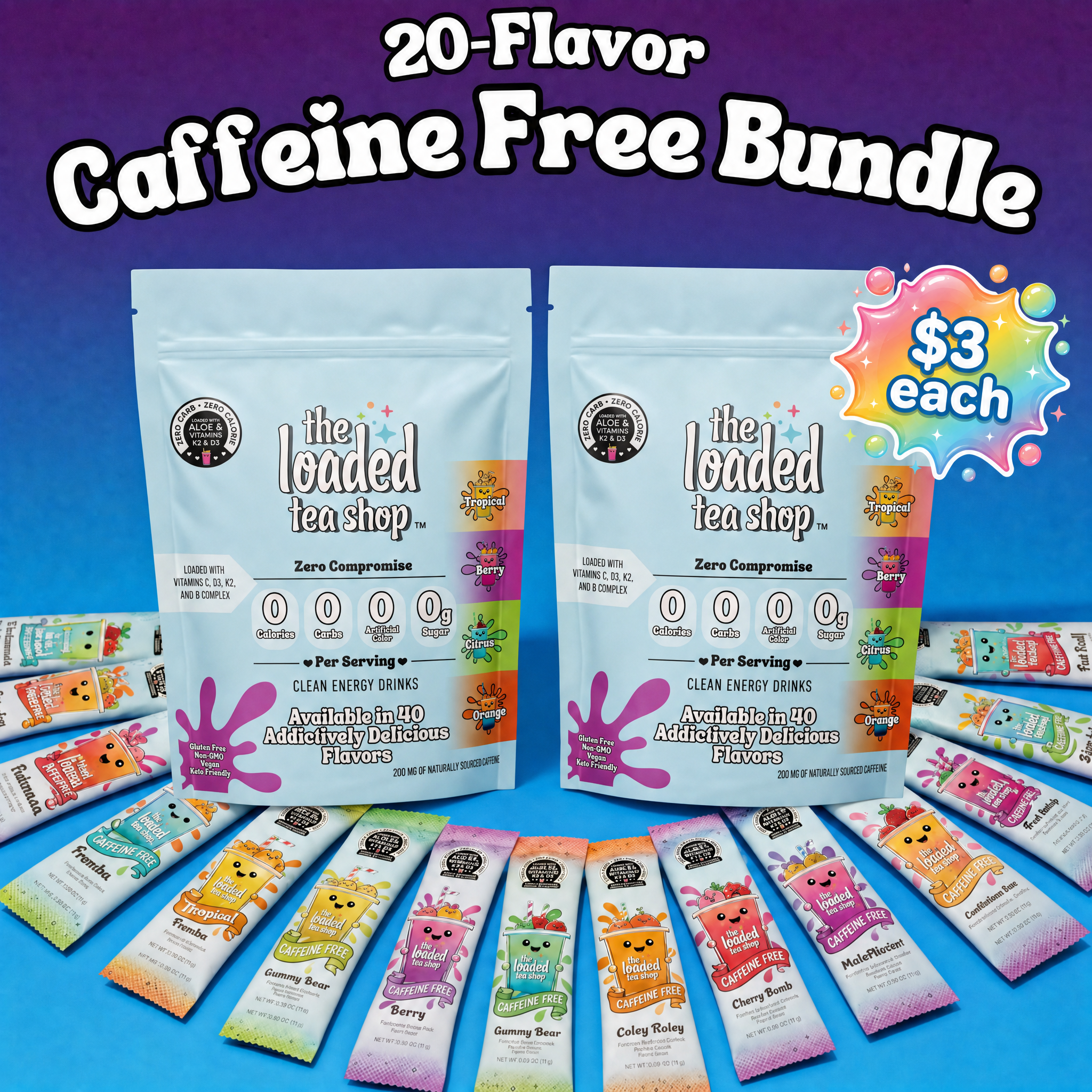 20 Flavor Bundle (Caffeine-Free) - Keep Sips Ready
